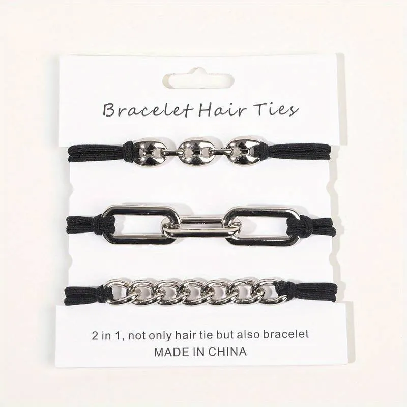 Maya J Elastic Bracelet Hair Ties - Black Silver