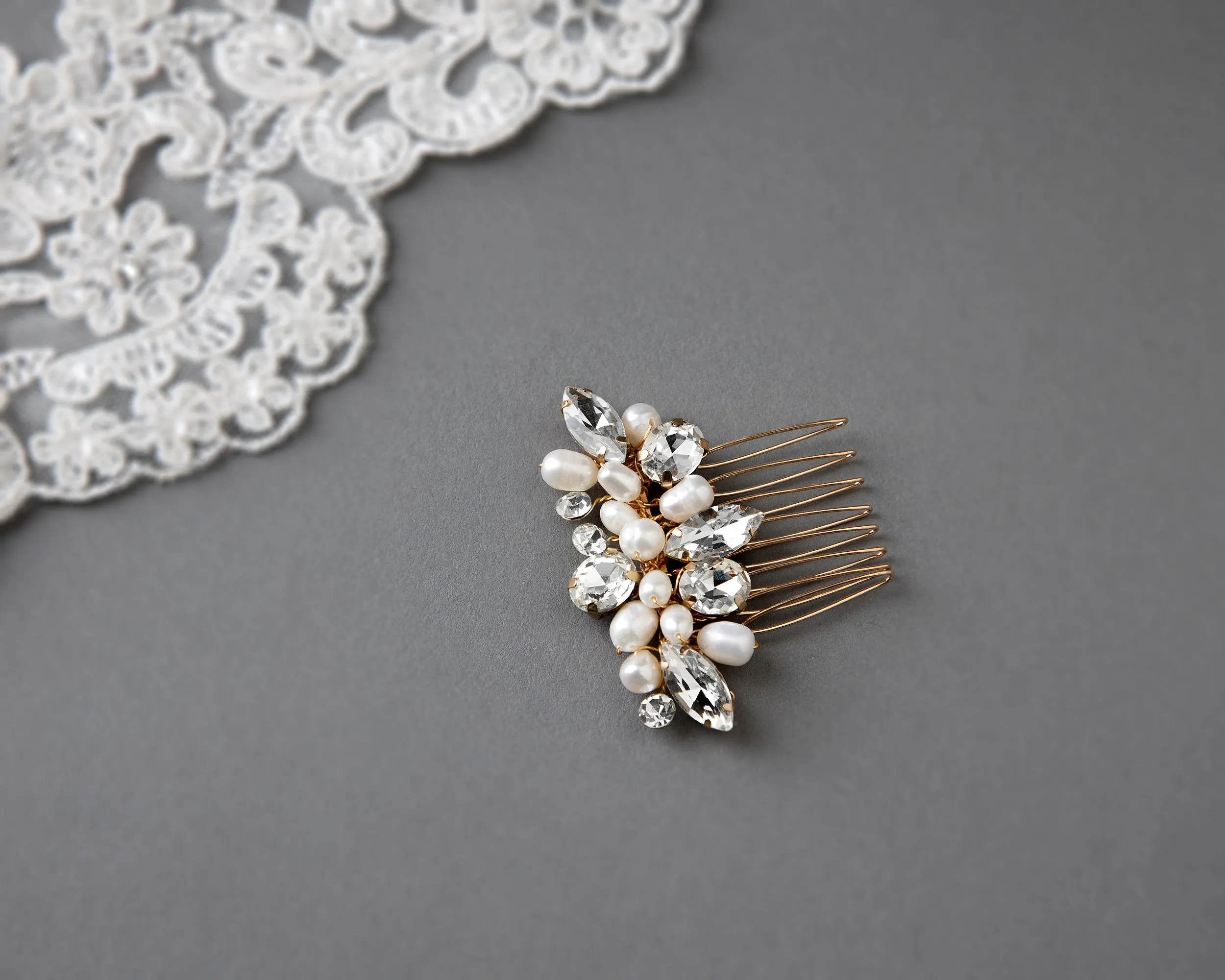 Mini Pearl and Rhinestone Crystal Hair Comb