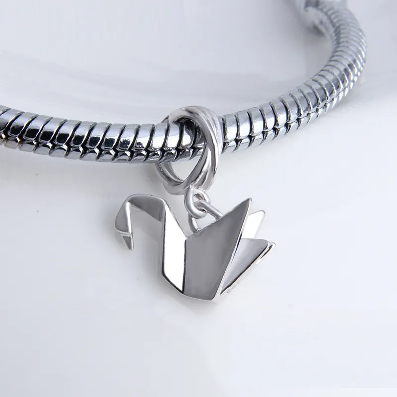 Modern Origami Swan Dangle Charm 925 Sterling Silver