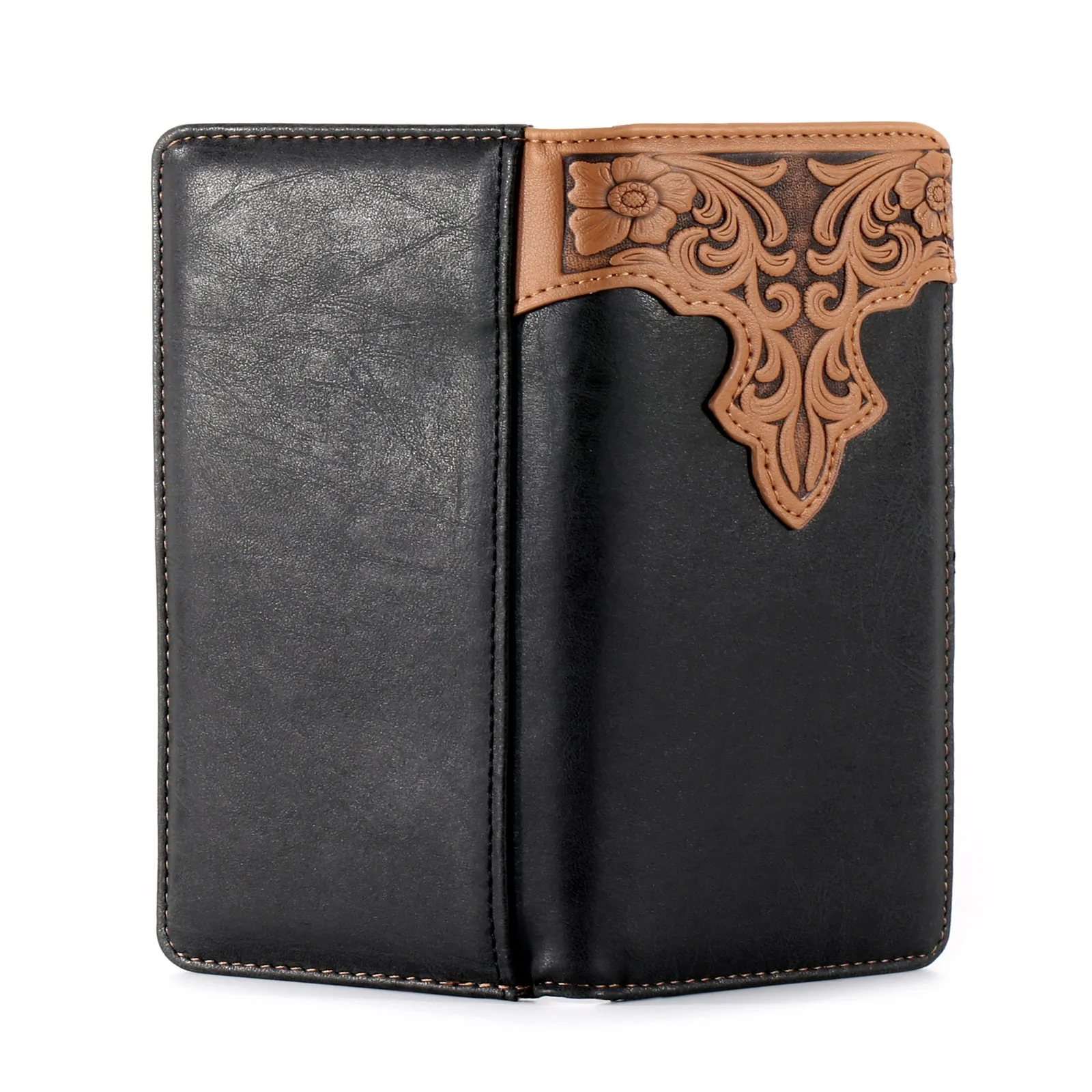 MW-607  Embossed Vintage Floral  Men's Bifold Long PU Leather Wallet