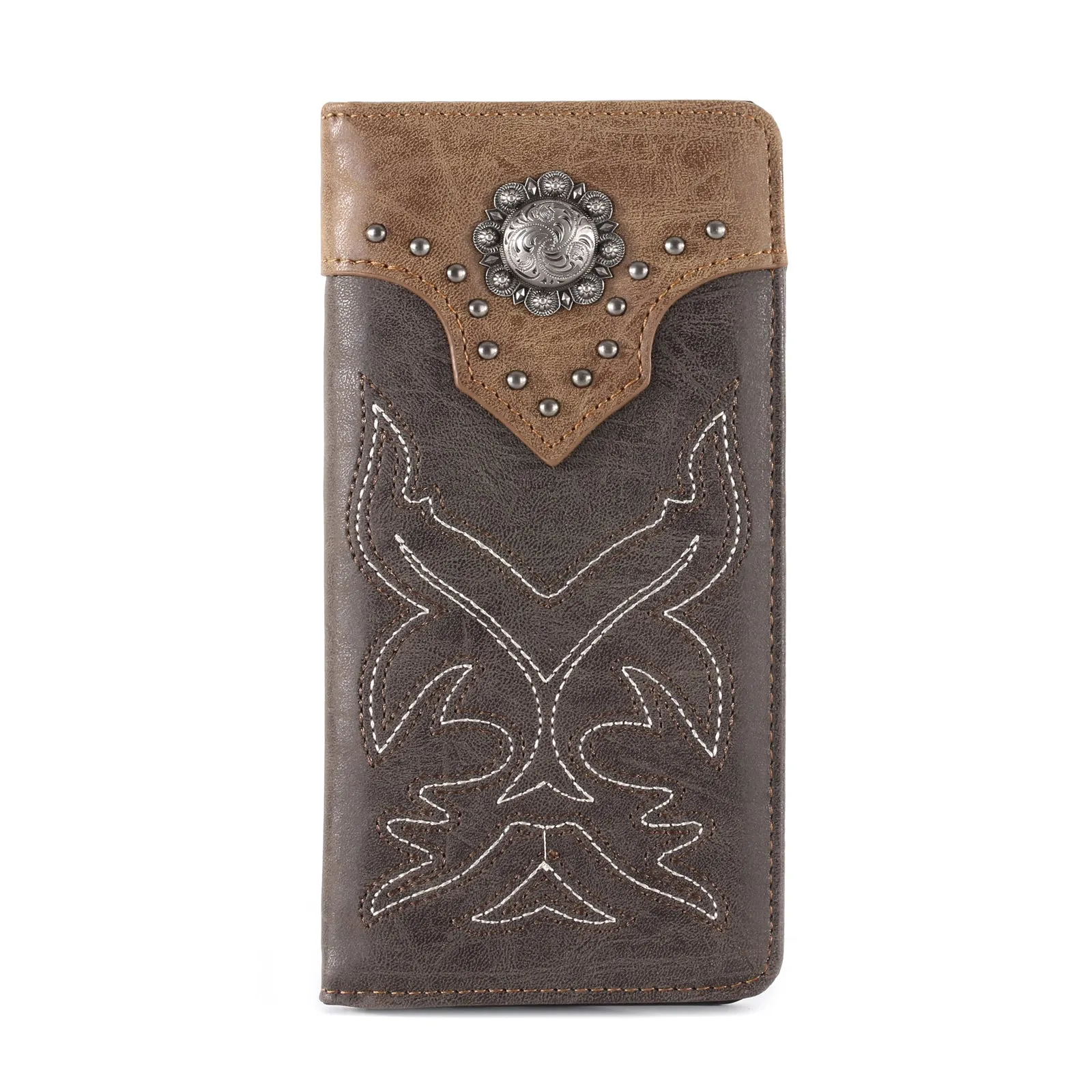 MW-614  Embroidered Boot Scroll Men's Bifold Long PU Leather Wallet