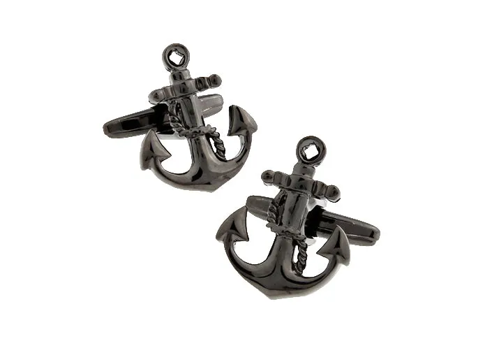 Nassau Black Anchor Rhodium Plated Cufflinks