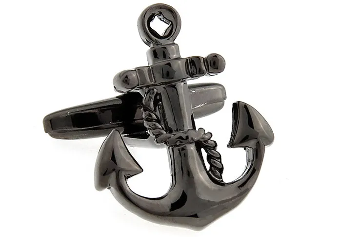 Nassau Black Anchor Rhodium Plated Cufflinks