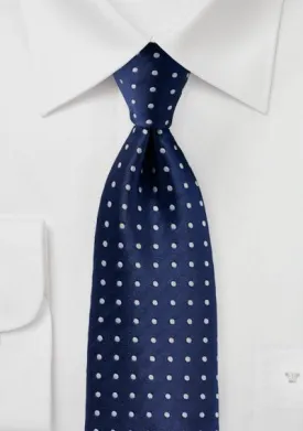 Navy and Bright White Polka Dot Necktie