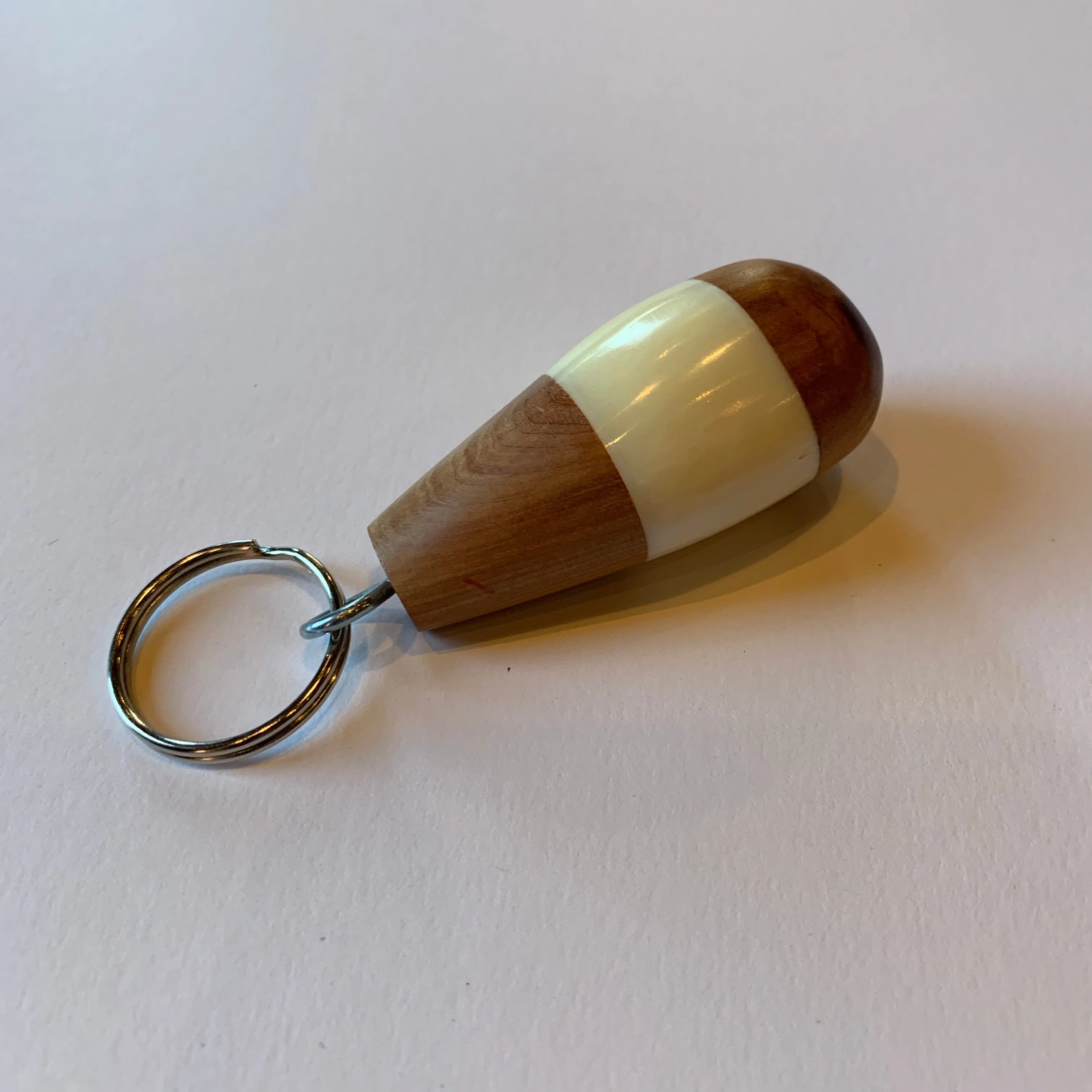 Olive Wood and Bone Tear Drop Keychain