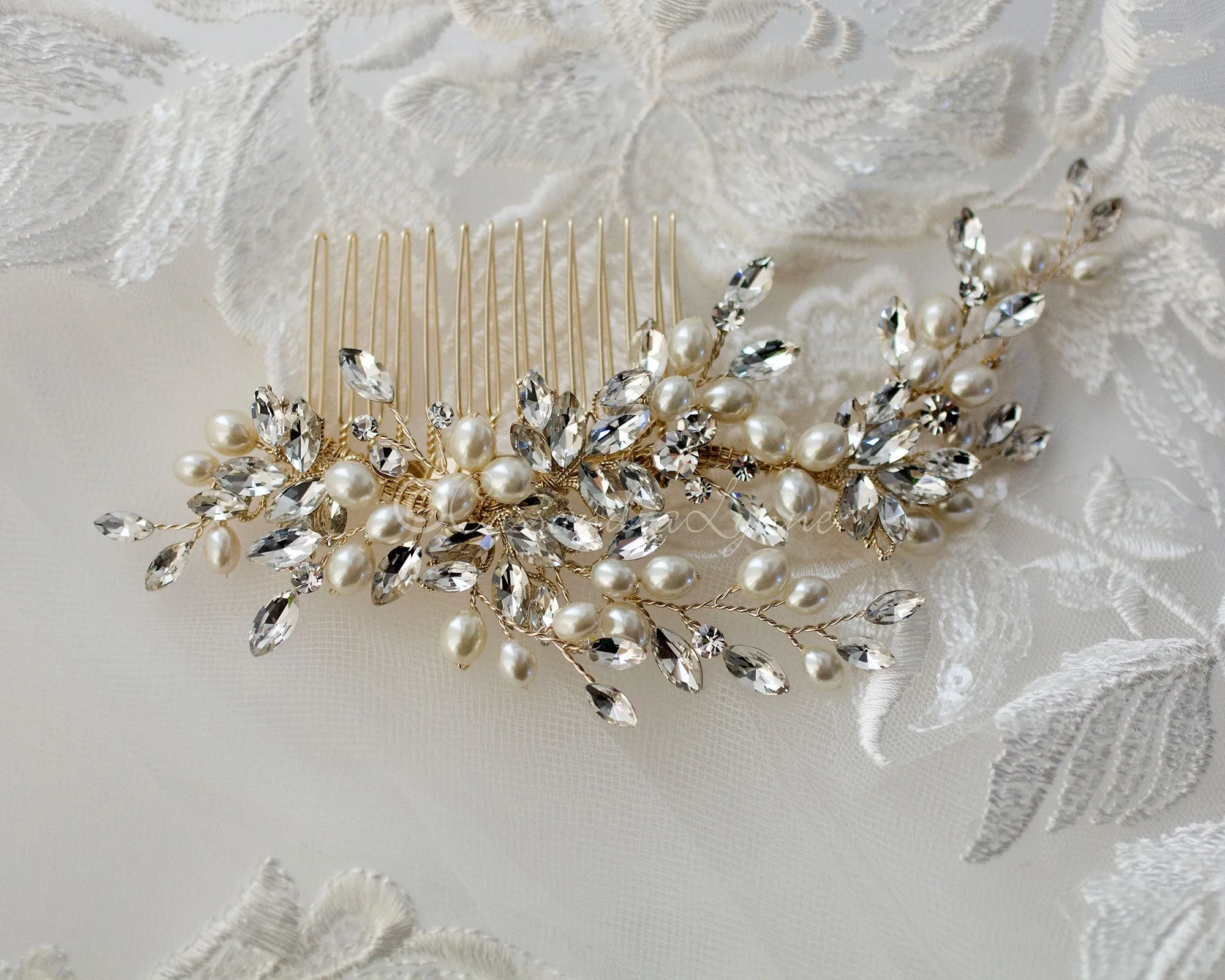 Oval Pearls Crystal Wedding Hair Comb