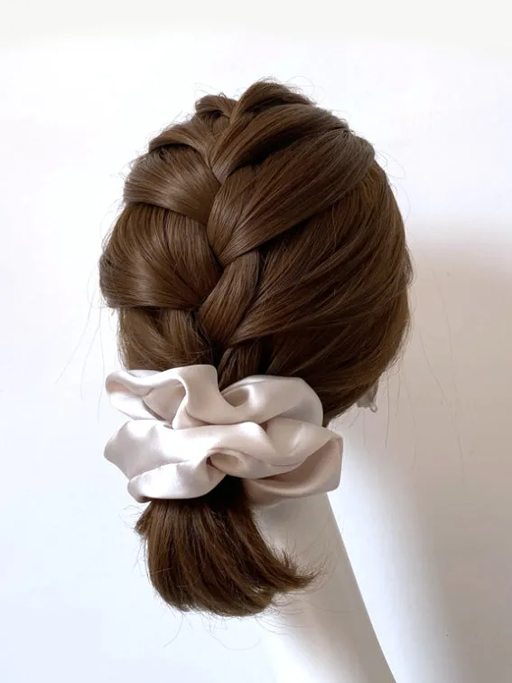 Oversized Satin Scrunchie - Off White