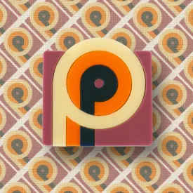 P Acrylic & Wood Brooch