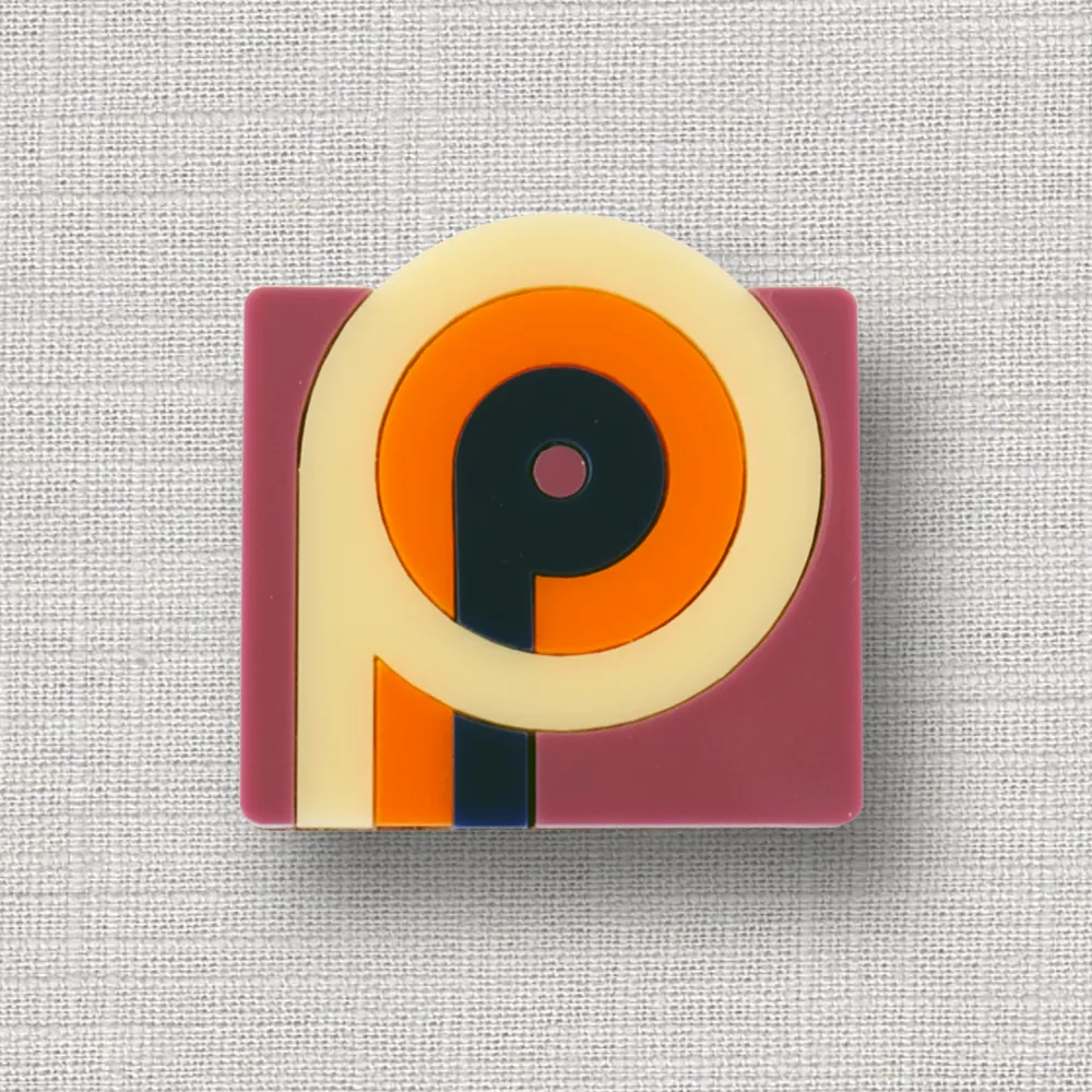 P Acrylic & Wood Brooch