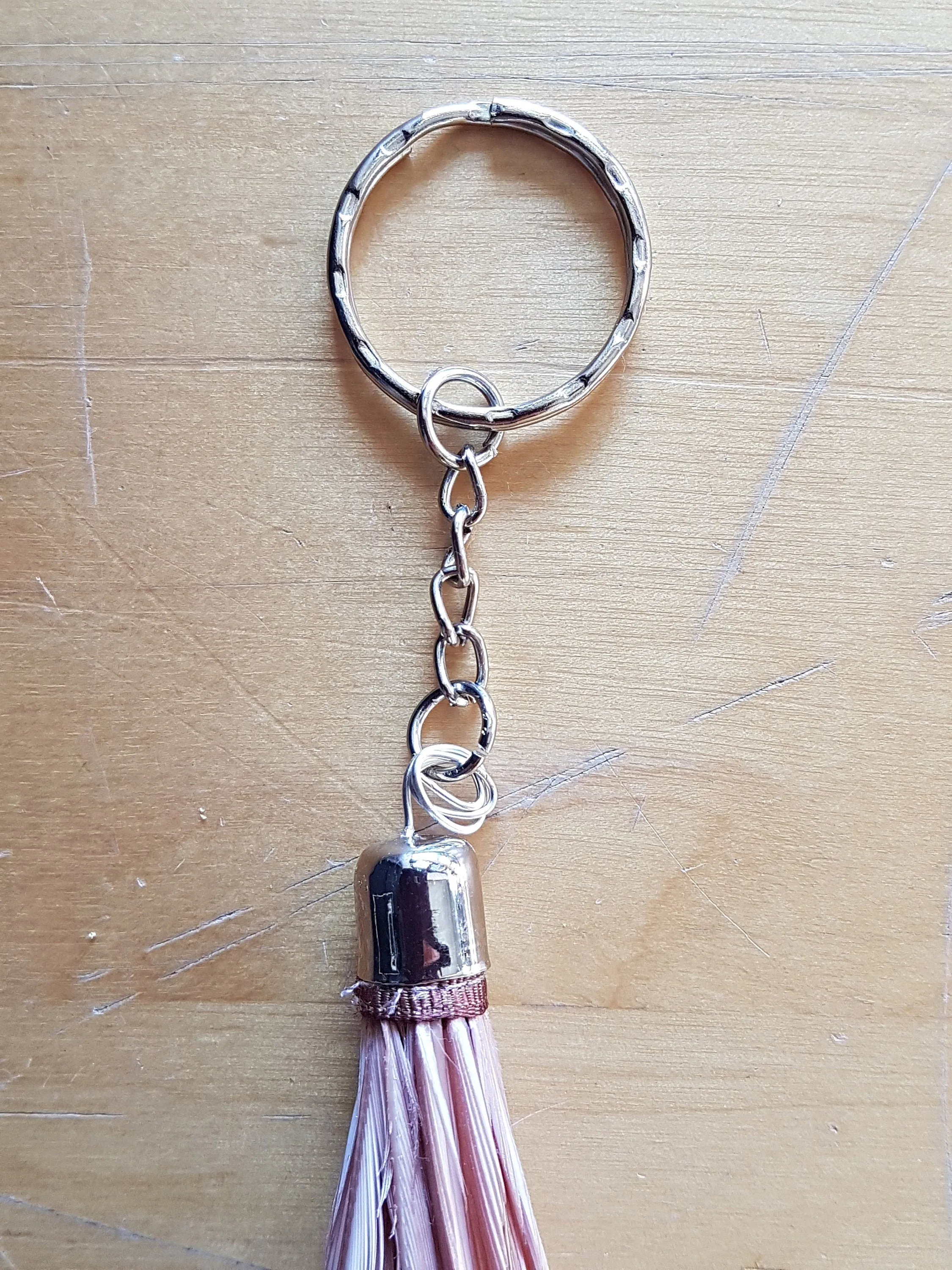 Pink Feather Silver Keychain Bag Charm