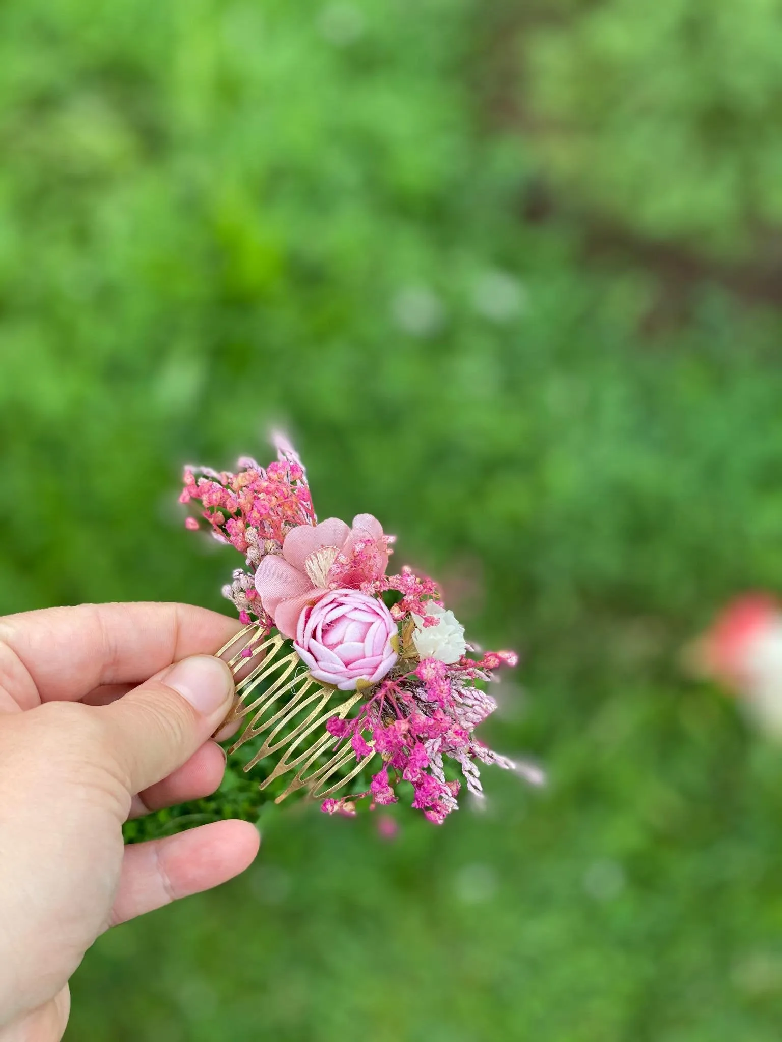 Pink flower hair comb Wedding hair comb Bridal accessories Pink flower comb Mini hair comb Small flower comb Magaela Natural Blumen haarkamm