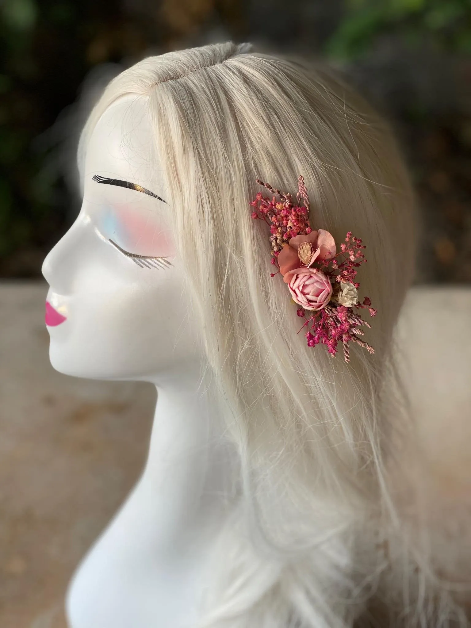 Pink flower hair comb Wedding hair comb Bridal accessories Pink flower comb Mini hair comb Small flower comb Magaela Natural Blumen haarkamm