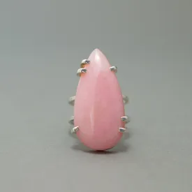 PINK OPAL TEARDROP ON SILVER DOUBLE BAND RING