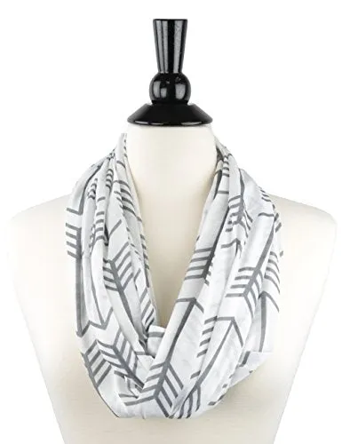 Pop Fashion Women's Arrow Patterned Infinity Scarf with Zipper Pocket, Travel Infinity Scarves