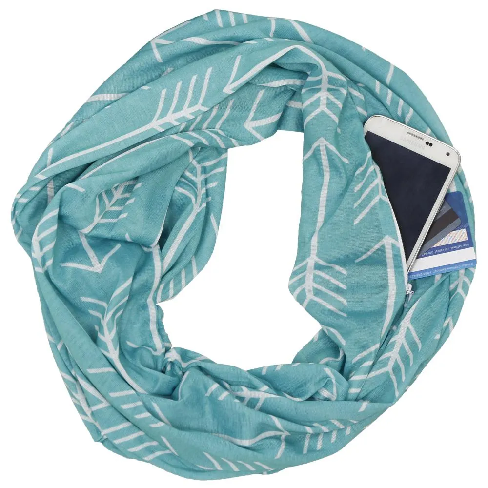 Pop Fashion Women's Arrow Patterned Infinity Scarf with Zipper Pocket, Travel Infinity Scarves