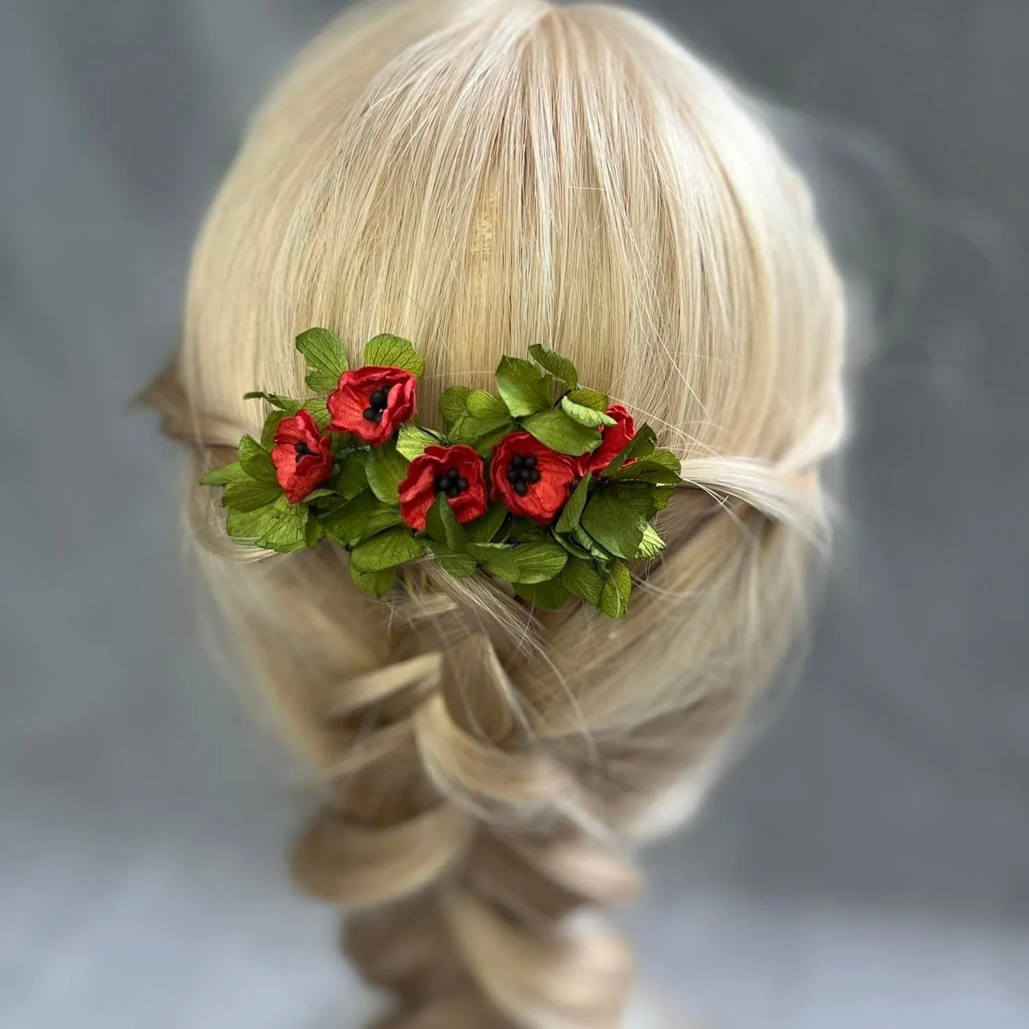 Poppy flower hair comb