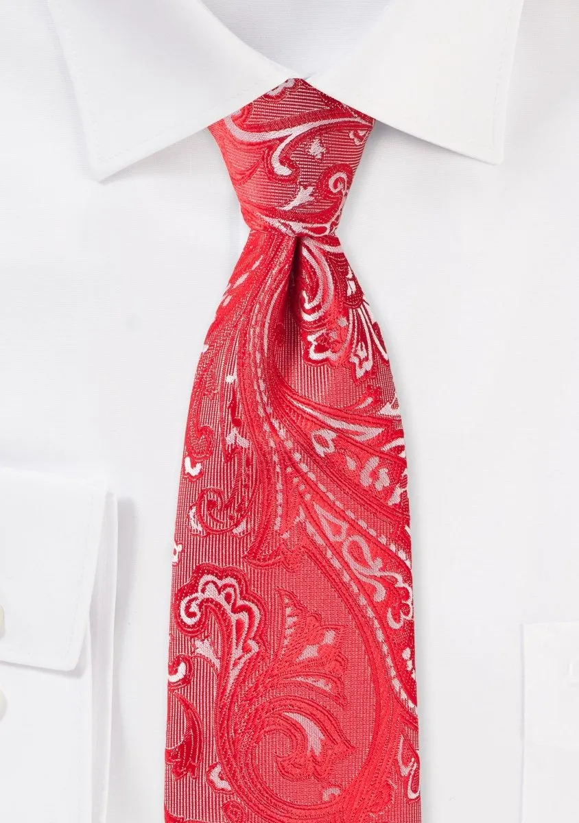 Poppy Red Proper Paisley Necktie