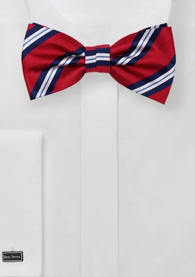 Preppy Red and Blue Repp&Regimental Striped Bowtie