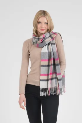 Princeton Check Cashmere Wide Scarf - Pink