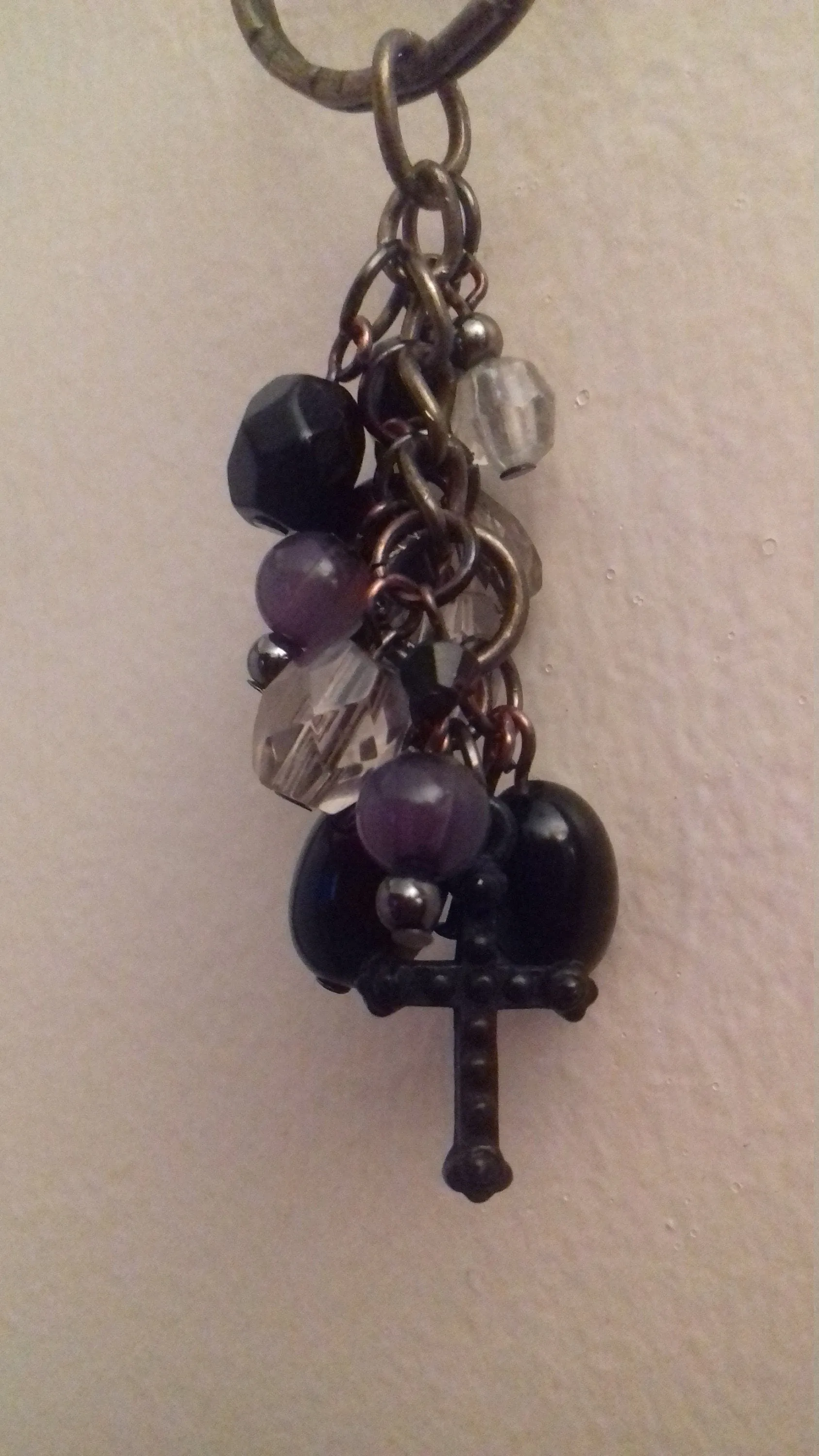 Purple Black Keychain Beads, Crucifix, Gothic