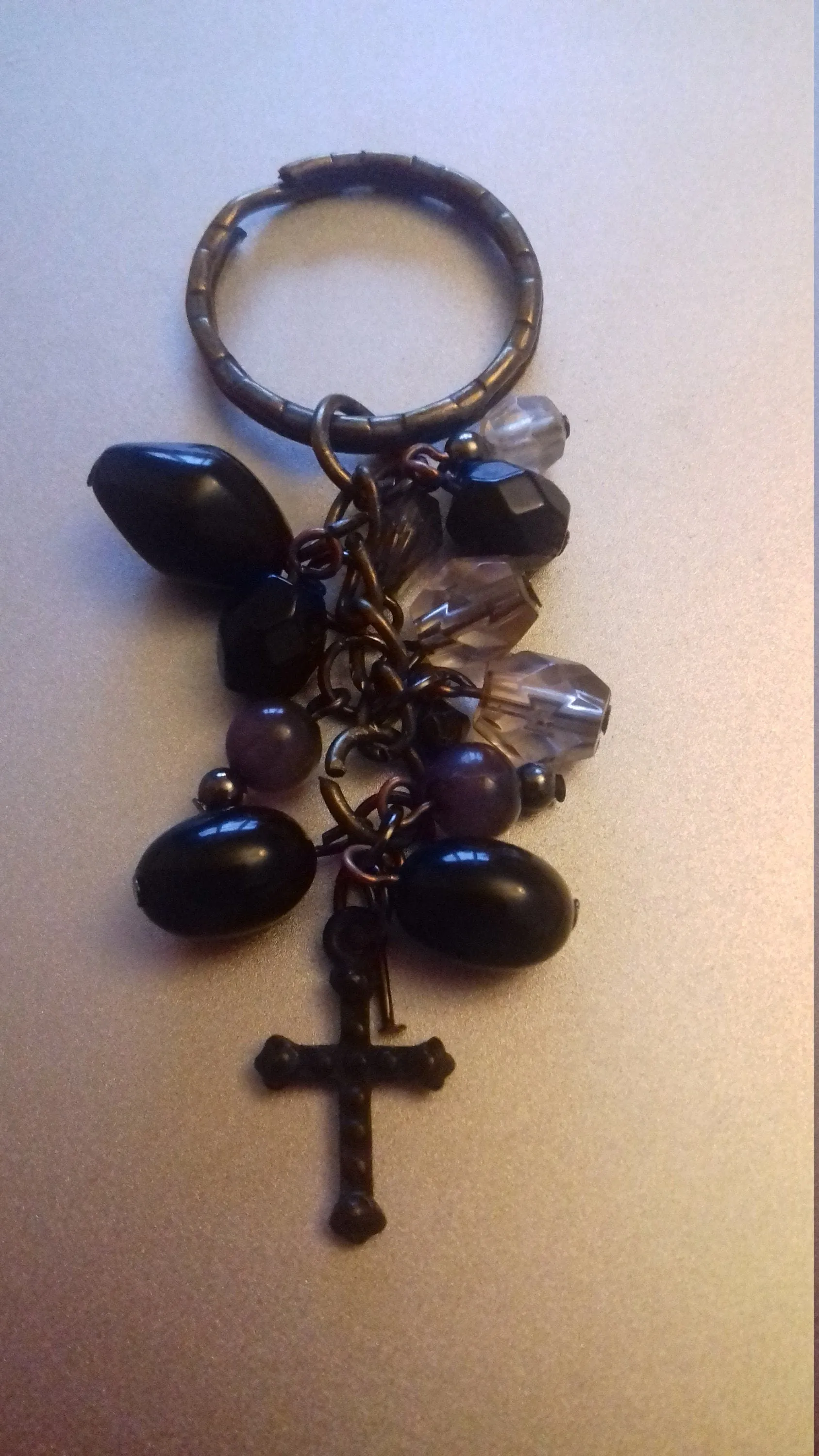 Purple Black Keychain Beads, Crucifix, Gothic