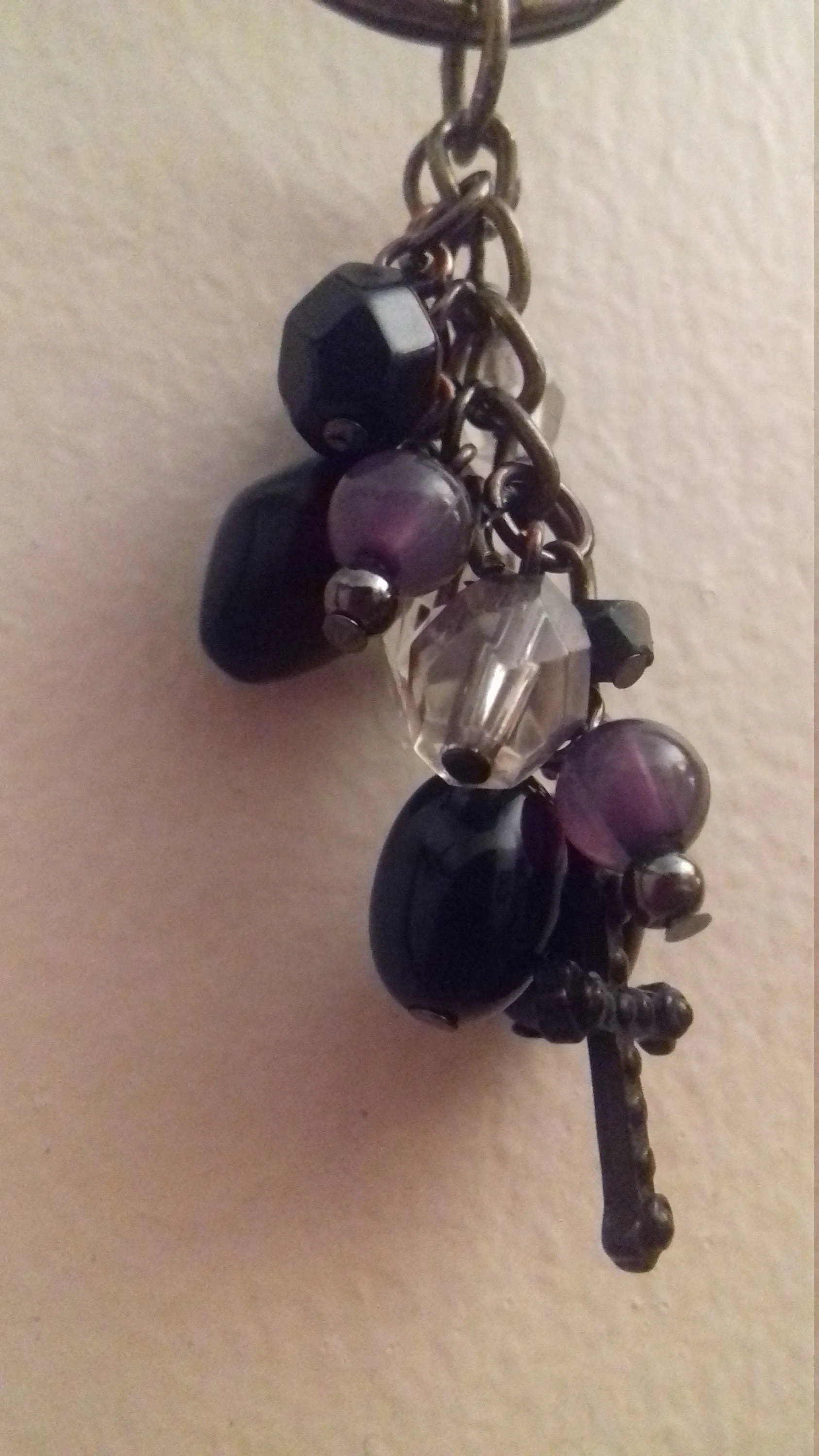 Purple Black Keychain Beads, Crucifix, Gothic