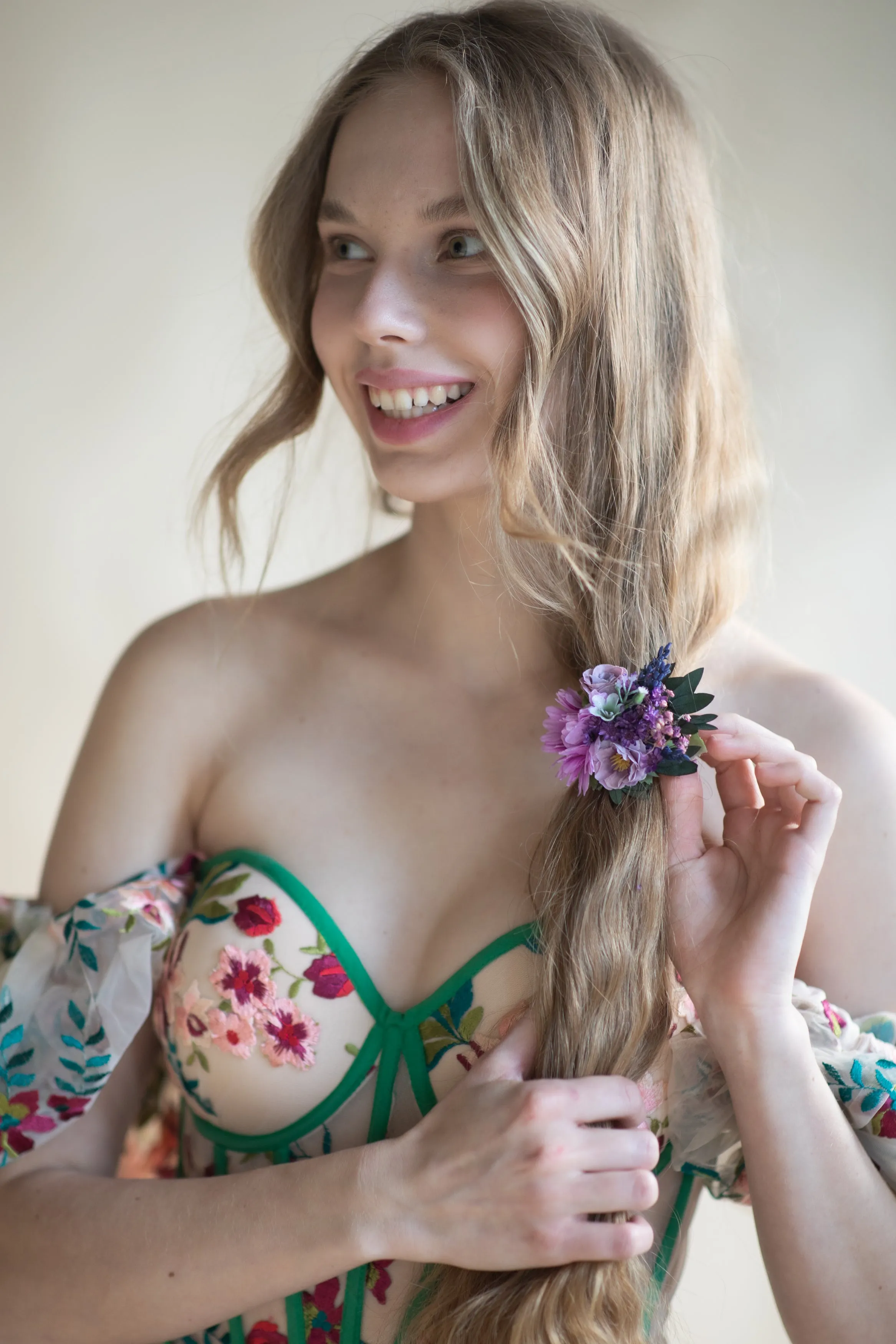 Purple flower hair tie