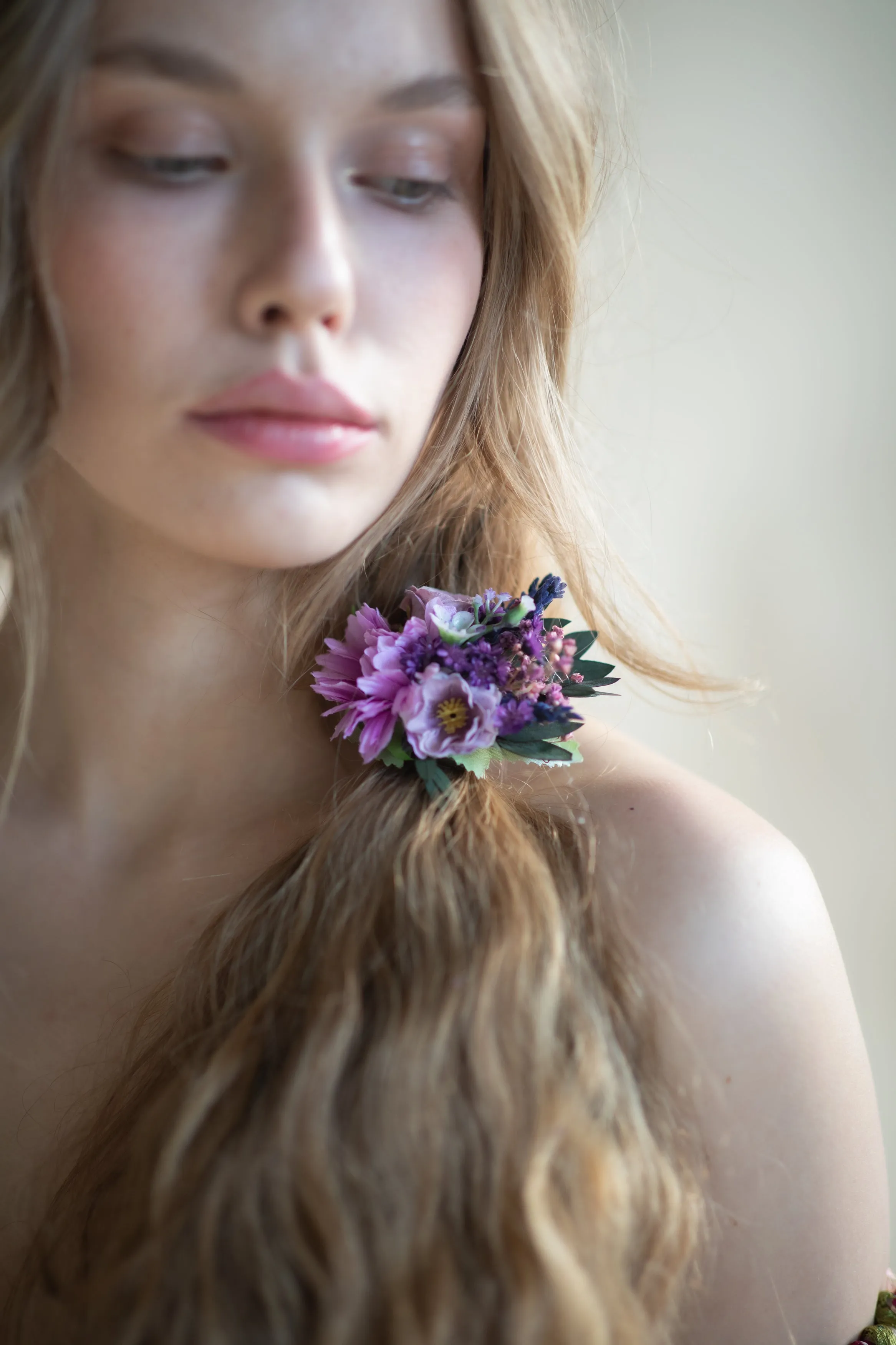 Purple flower hair tie