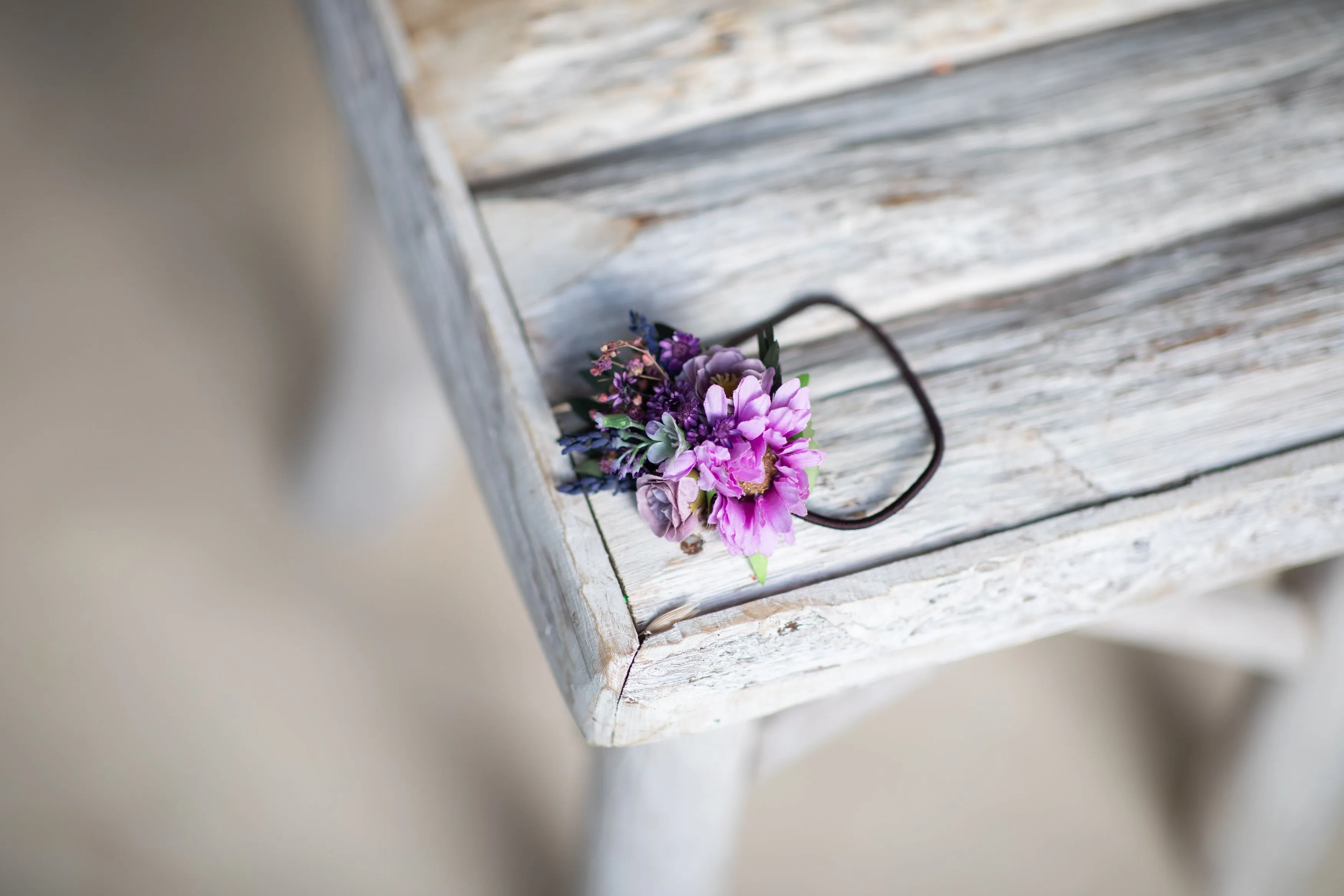 Purple flower hair tie