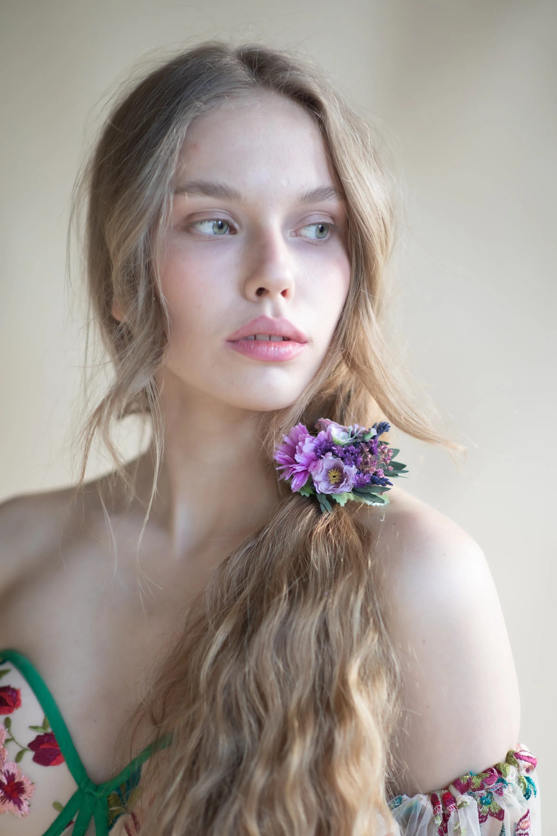 Purple flower hair tie