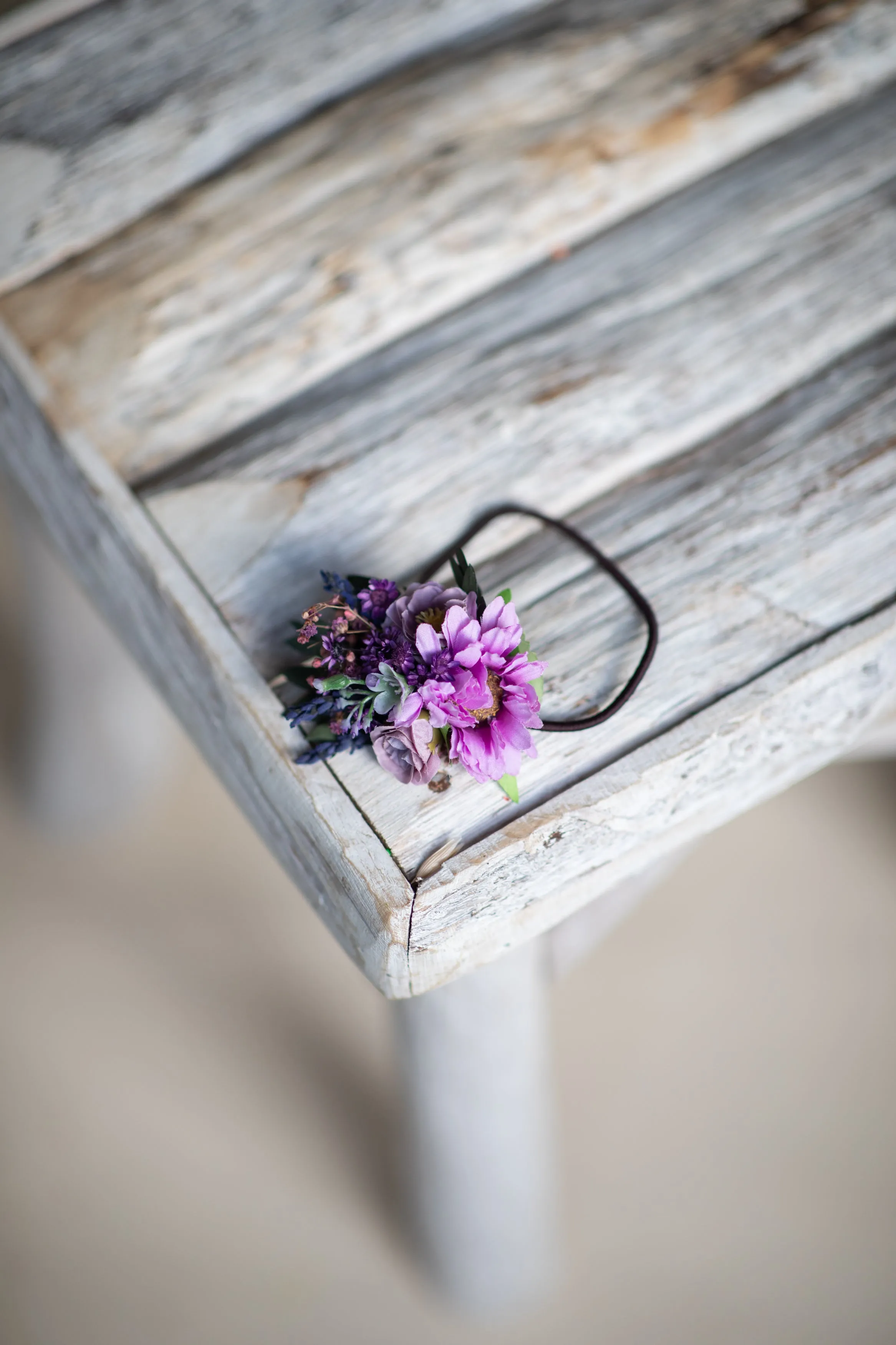 Purple flower hair tie