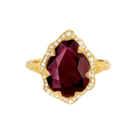 Queen Water Drop Ruby Ring with Full Pavé Diamond Halo