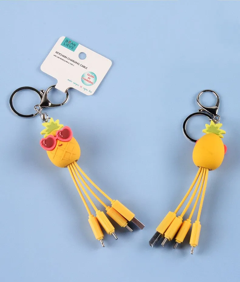 quirky pineapple charging cable keychain