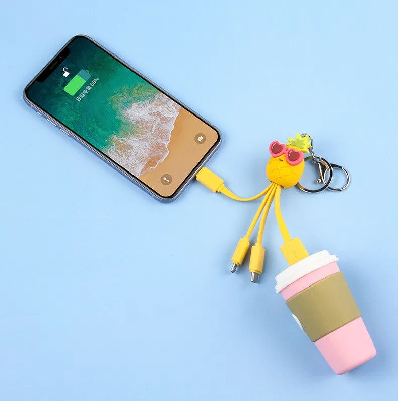 quirky pineapple charging cable keychain