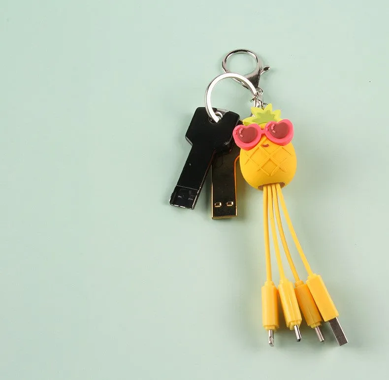 quirky pineapple charging cable keychain