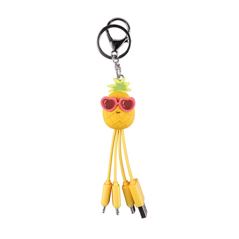 quirky pineapple charging cable keychain