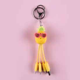 quirky pineapple charging cable keychain