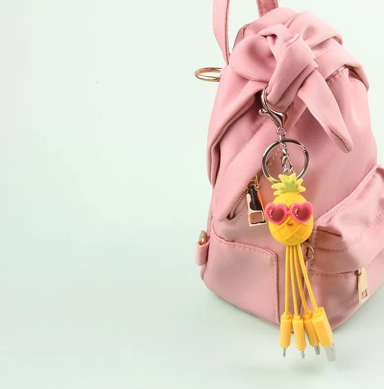 quirky pineapple charging cable keychain