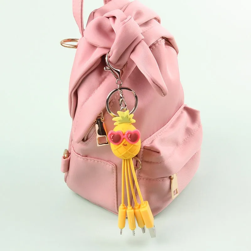 quirky pineapple charging cable keychain