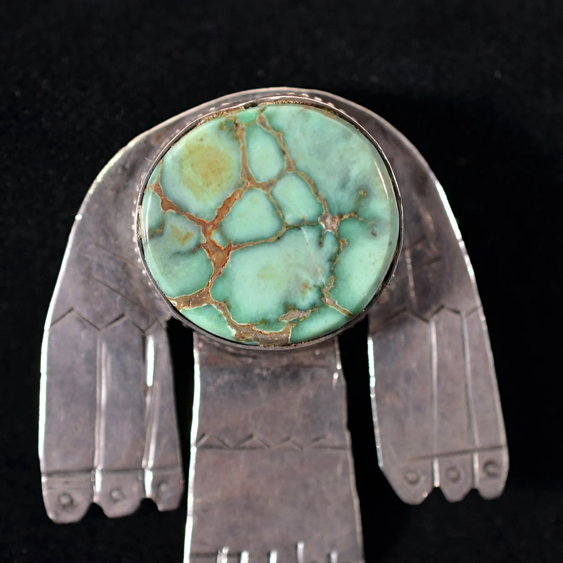 Rare Vintage 1930s Easter Blue Mine Turquoise, Primitive Thunderbird Brooch