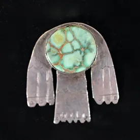 Rare Vintage 1930s Easter Blue Mine Turquoise, Primitive Thunderbird Brooch