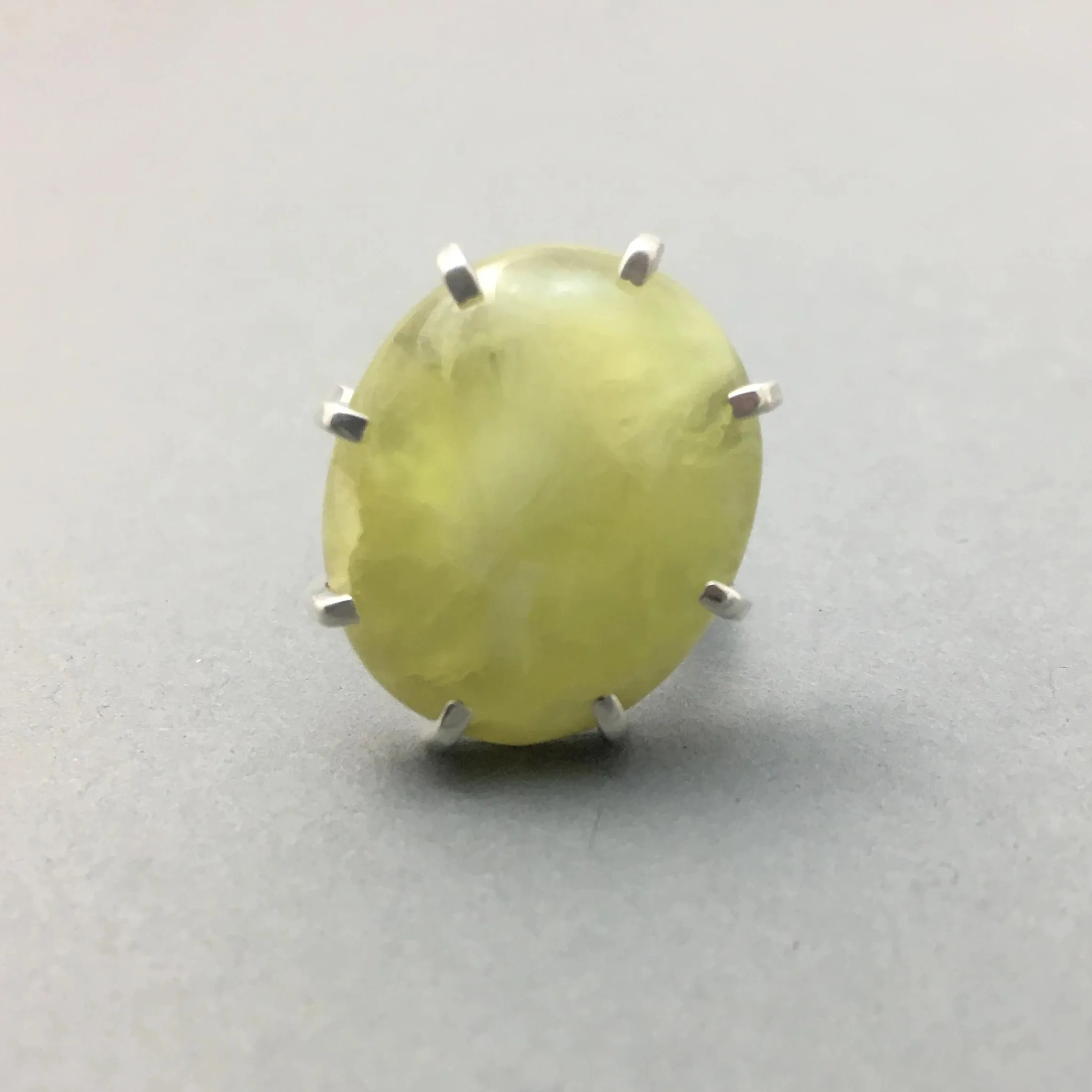 RARE YELLOW PREHNITE & SILVER RING