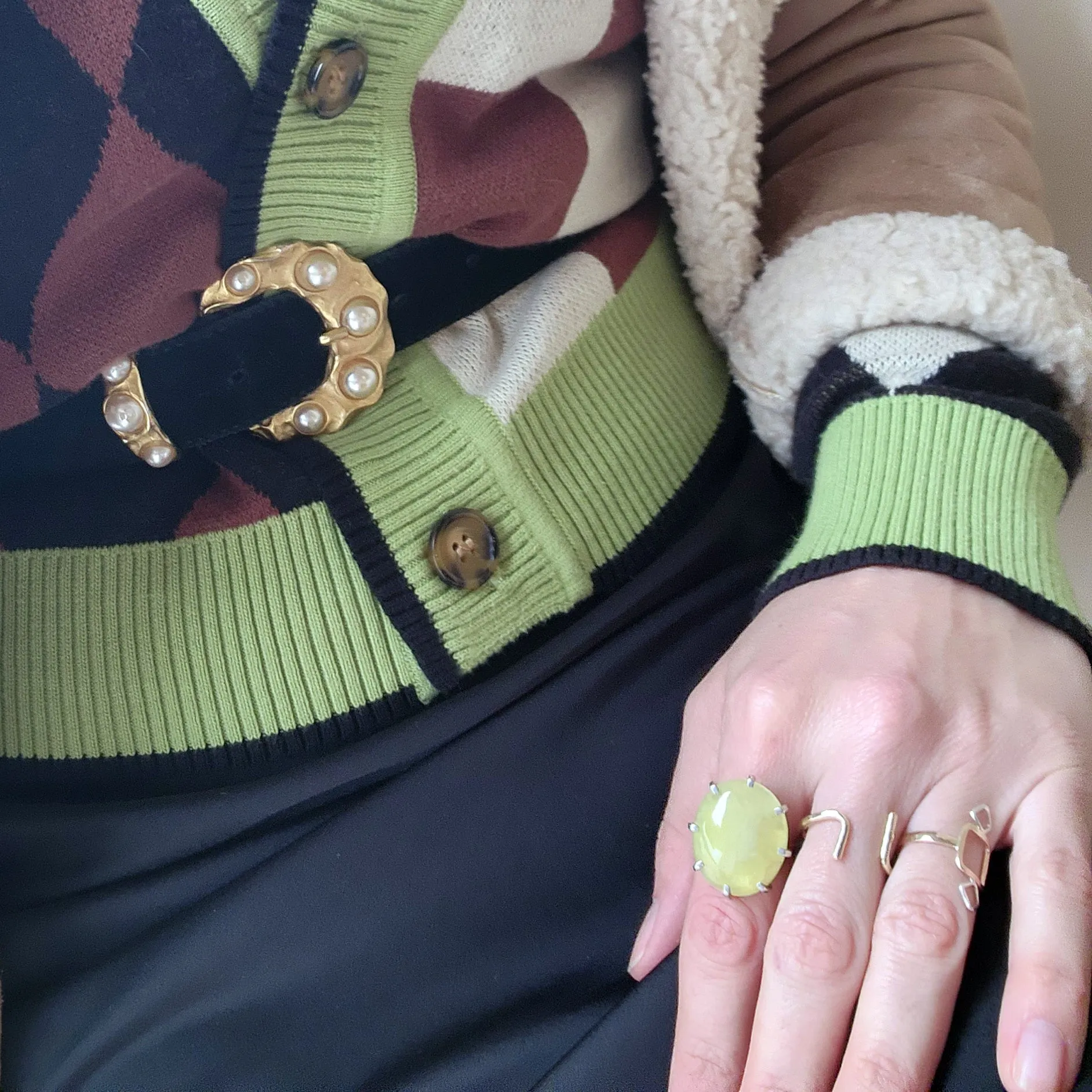 RARE YELLOW PREHNITE & SILVER RING