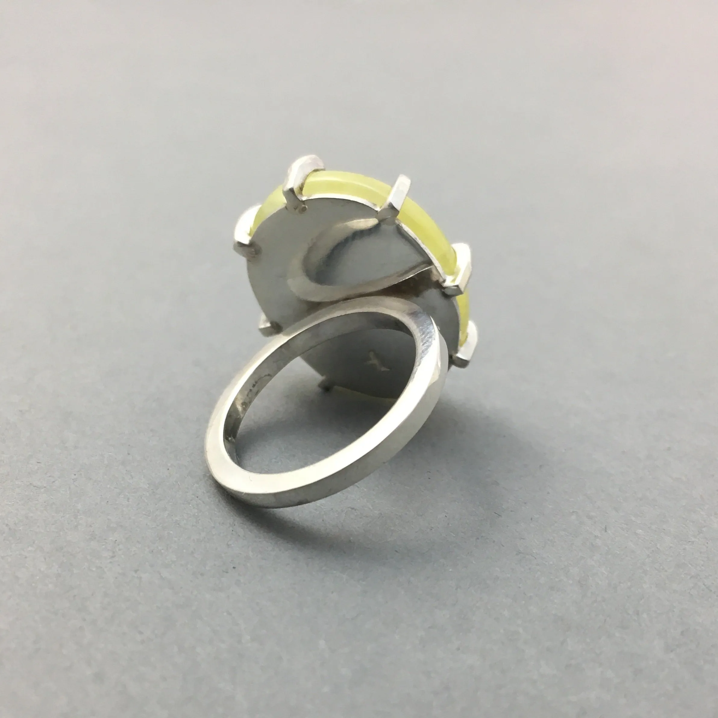 RARE YELLOW PREHNITE & SILVER RING