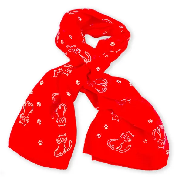 RED CAT PATTERN SCARF - 67x26"