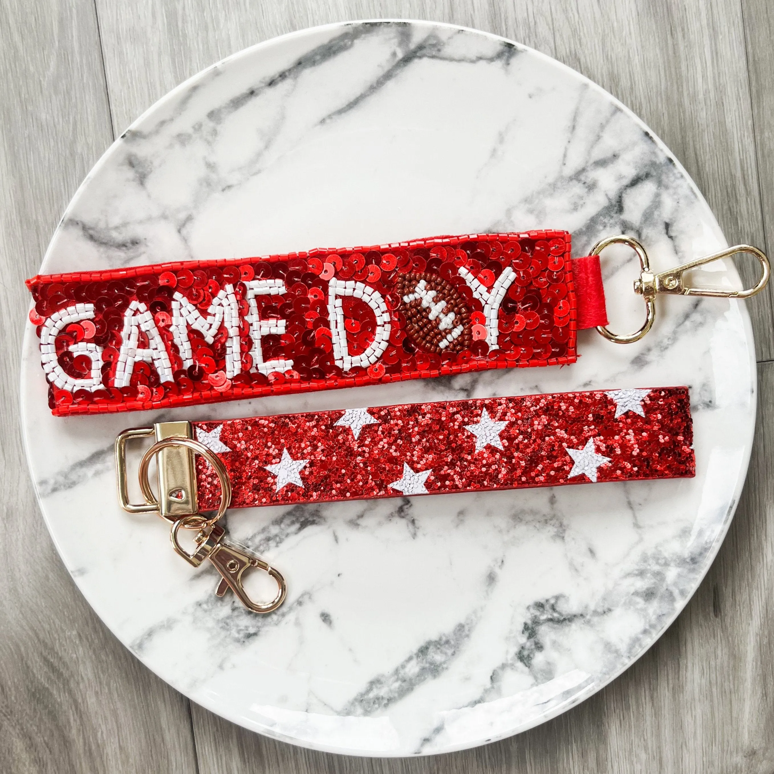 Red Game Day Sequin Football Keychain