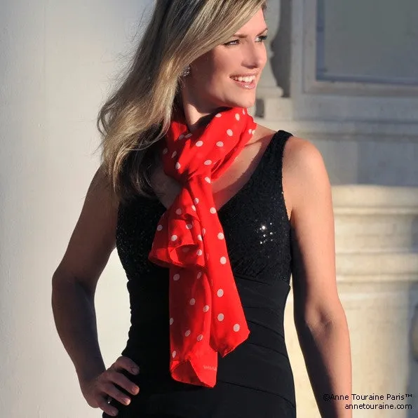 RED POLKA DOT SCARF - 67x26"