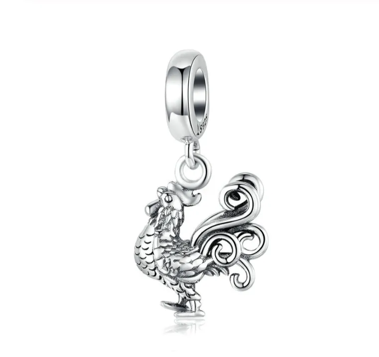 Rooster Dangle Charm 925 Sterling Silver