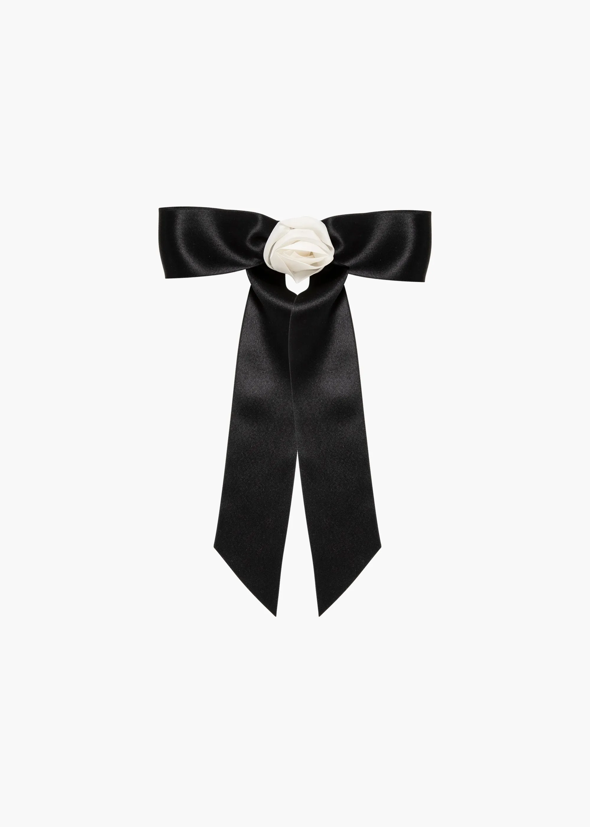 Rosette Bow Barrette -- Black Cream