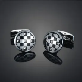 Round Silver Black Cufflinks For Men's